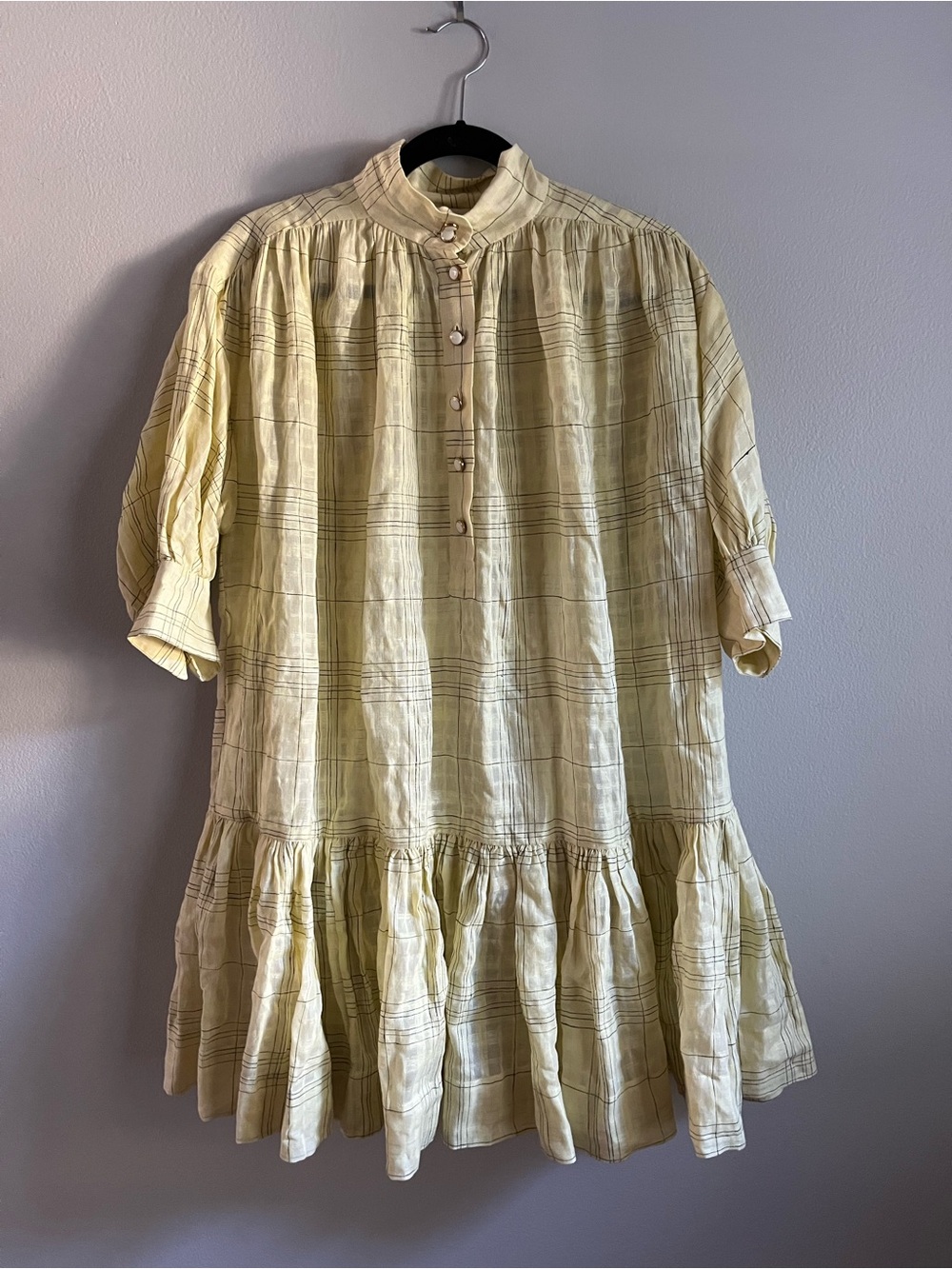 Zimmermann Yellow Plaid Ruffle Hem Mini Shirtdress Size 1 Never Worn